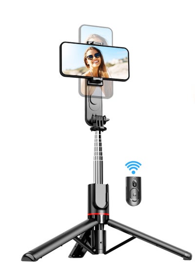 اشتري Stable Selfie Stick Tripod with Fill Light, Portable 44 Inch Extendable Selfie Stick with Bluetooth Wireless Remote and Travel Tripod Stand 360 Rotation, for iPhone 15/14/13 Pro/XS Max Smartphone في الامارات