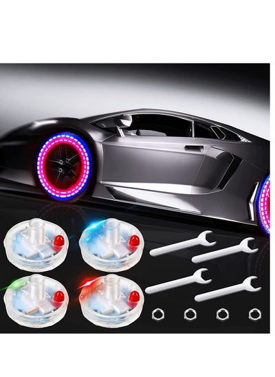 اشتري Car Tire Lights, Solar Energy Waterproof Motion Sensors Flashing Colorful LED Wheel Lamp Bulb, Schrader Valve Cap Lights for Car Auto Motorcycles Bicycles -4 Pcs في الامارات