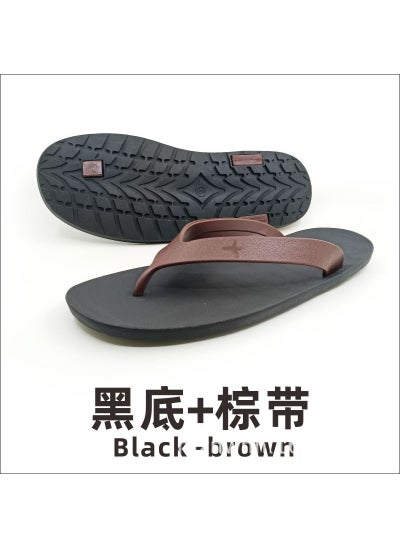 Buy New Thai Flip-Flops Rubber Sole Fashion Mens Casual SlidesBlack + Brown Band Black + Brown Band in Saudi Arabia