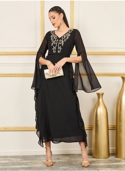 Buy Slit Bell Sleeve Beaded Maxi Dress in Saudi Arabia