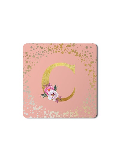 اشتري Designer Leather Coasters Mat for Beverage Drinks- Custom Monogram Initial Letter Floral Pattern Alphabet - C (Rose Pink) في الامارات