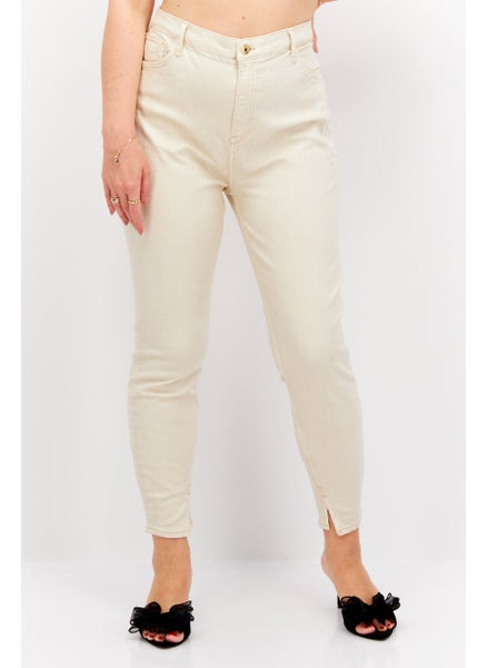 Buy Women Skinny Fit Plain Stretchable Jean, Beige in Saudi Arabia