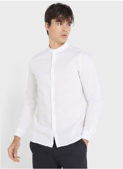 اشتري Men White Slim Fit Linen Casual Shirt في السعودية