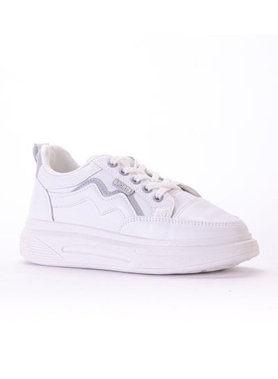 Buy KO-42 Lace-up Leather Flat Sneakers - White Grey in Egypt