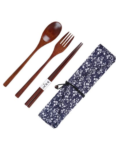 Buy Wooden Fork Spoon Three-piece Suit Japanese Korea Style Travel Portable Tableware Nice Dinnerware Foodie Novelty Business (No Entangled 3 Piece Set + Morning Glory Bag) in Saudi Arabia