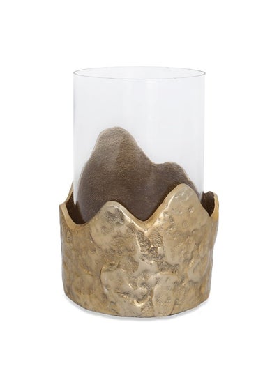 اشتري Bark Pillar Candle Holder, Gold - 14X23 Cm في الامارات