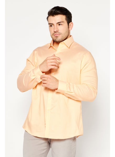 اشتري Men Regular Fit Long Sleeve Textured Dress Shirt, Peach في الامارات