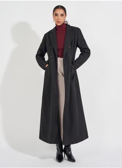 Buy Regular Fit Maxi Wool Like Double Breasted Coat in Saudi Arabia