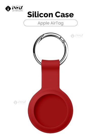 Buy Silicone Protective Case For Apple Airtag With keychain-Red in Saudi Arabia