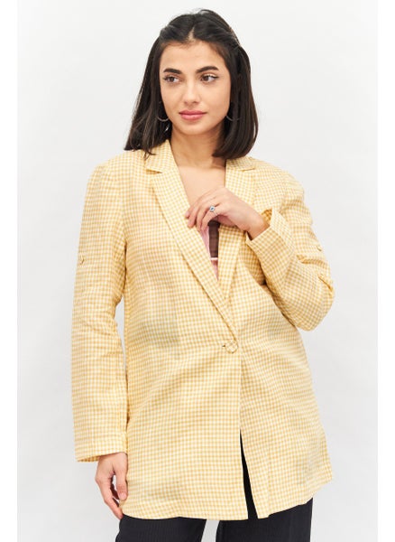 Buy Women Regular Fit Gingham Check Blazer, Mustard/White in UAE