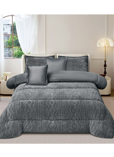 Buy Winter Comforter Set Bedspread 6 Pieces Double-Sided Fur King Size 250x230 cm in Saudi Arabia