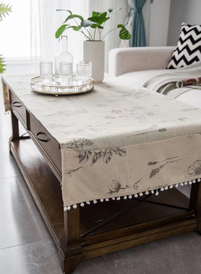 اشتري 1-Piece Simplicity Pocket Design Retro Pattern Tassel Tablecloth Coffee Tablecloth Living Room Tablecloth Cotton And linen Beige 160x70 cm في الامارات