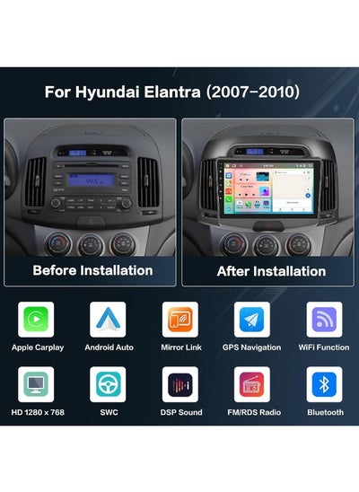 Buy Fit For Hyundai Elantra 2007-2010 Android Car Stereo Screen With Apple Carplay Android Auto Wireless WiFi DSP FM&AM BT AHD Camera Included Fast Interface  2 32GB 4CORE in UAE