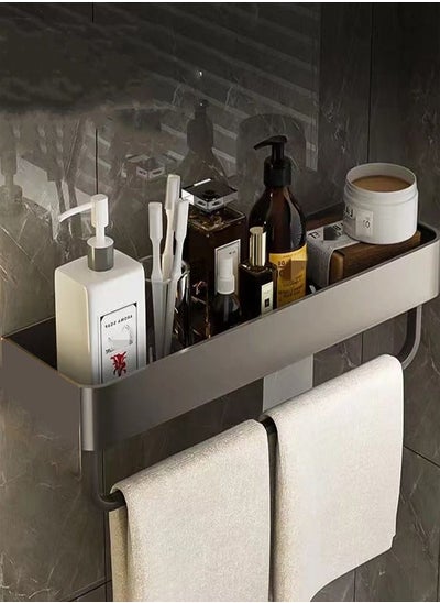 Buy 1-Piece Bathroom Shelf Shower Shampoo Soap Organizer Wall Mounts Storage Rack  with Towel Rack Gray 30 x 12 x 4 Centimeter in UAE