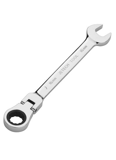 اشتري Jetech 16mm Flexible Head Ratchet Combination Wrench, Industrial Grade Flex Ratcheting Spanner, Heat-Treated Cr-V Alloy Steel, 12 Point Ratchet Box Ended and Open End Spanner, Flex-Head Gear Wrench في الامارات