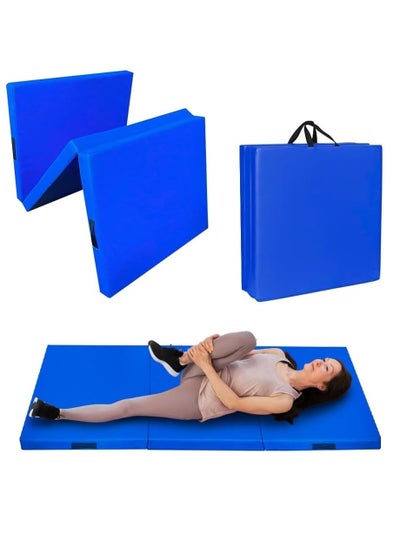 Buy UKR Tri-Fold Portable Non-Slip Yoga Mat Fitness Mat Gym Mat Travel Exercise Training Aerobic Mat Fitness Gym & Gymnastics Balance Padded Mat Blue (186*61*6cm) in UAE