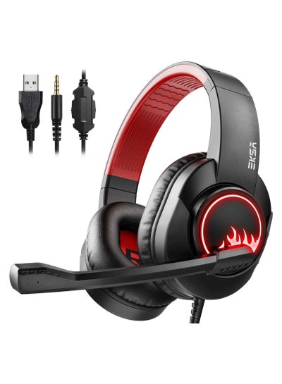 Buy T8 Gaming Headset -  Mic With Noise Canceling, Pc With Surround Stereo Sound, Led Light For Ps4, Pc, Laptop (Red) in Egypt