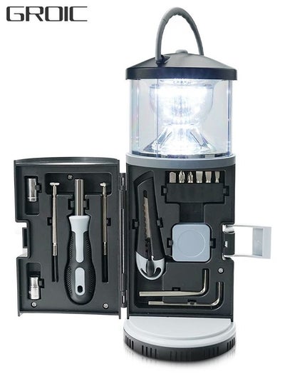 Buy 2 in 1 LED Camping Lantern with Tool Kits, Battery Operated LED Lantern with 11 PCS Tools Kit, Portable Emergency Light for Camping Storm Outages in Your House Car Workbench in Saudi Arabia