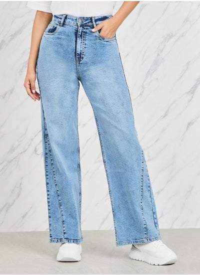 Buy Side Cut and Sew Panel Straight Fit Jeans in Saudi Arabia