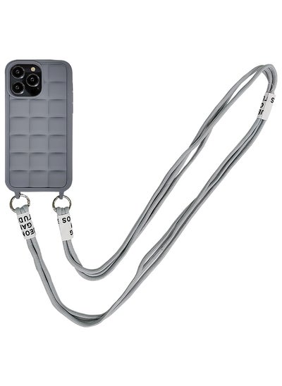 Buy Crossbody Cute Lanyard Strap Case For iPhone 15 Pro Max Necklace Cord Candy Silicone Soft Cover Grey in UAE