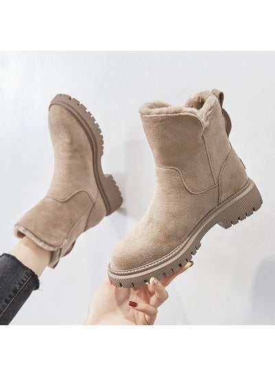 Buy 2023 Winter Womens Fleece-Lined Snow BootsApricot Apricot in UAE