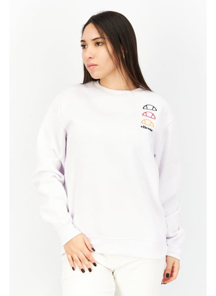 Buy Women Crew Neck Long Sleeve Brand Logo Sweatshirt, White in UAE