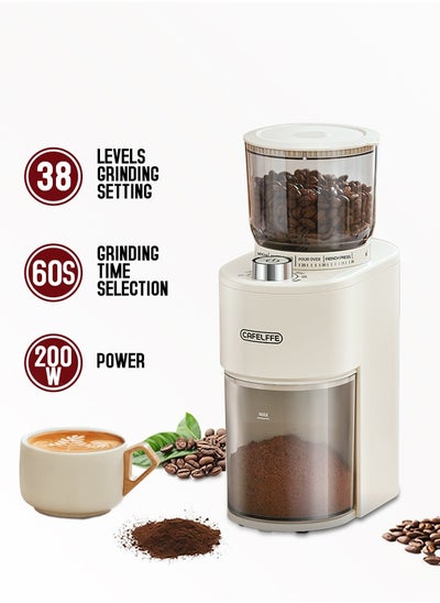 Buy Electric Burr Coffee Grinder Adjustable Burr Grinder 38 Precise Grind Settings And 7 Levels Time Adjustable White in Saudi Arabia