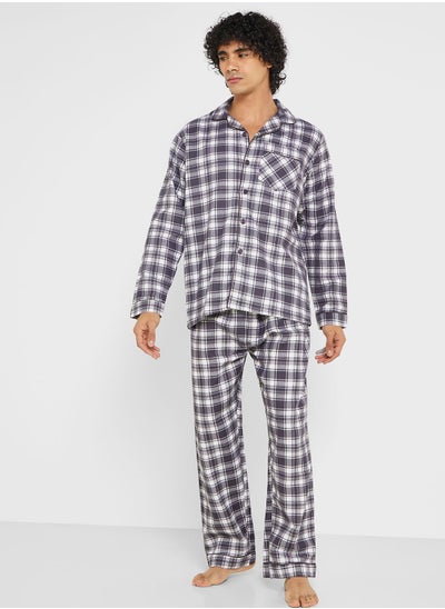 Buy Men's Traditional Check Brushed Cotton Pyjama Set In Grey Check~ (24) in UAE