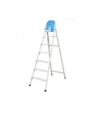 Buy Robustline Heavy Duty Steel Ladder, Ultra Stable Folding Ladder. (6 Step, White) in UAE