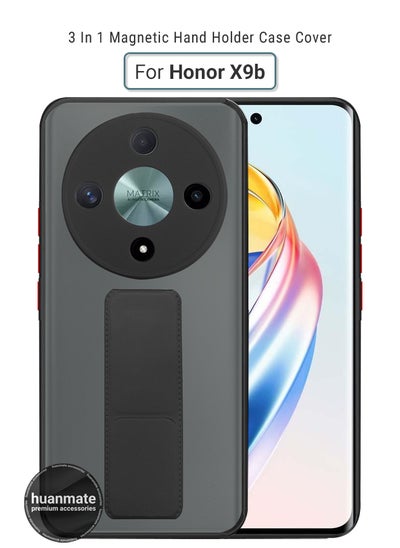 Buy Honor X9b Magnetic Case With Hand Grip Holder & Kickstand - Strong Grip for Magnetic Car Holder, Stylish & Functional, Ultimate Convenience & Hands-Free Viewing - Black in Saudi Arabia