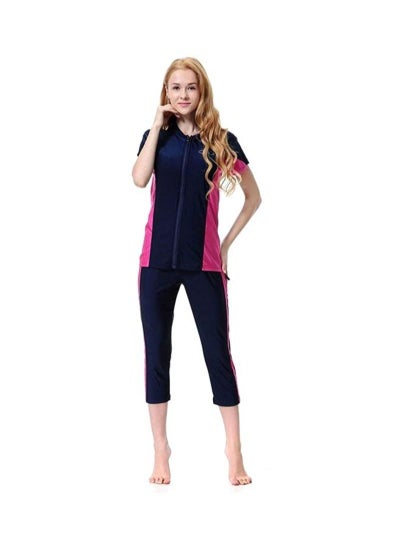 Buy 3-Piece Burkini Set Navy Blue/Pink in UAE