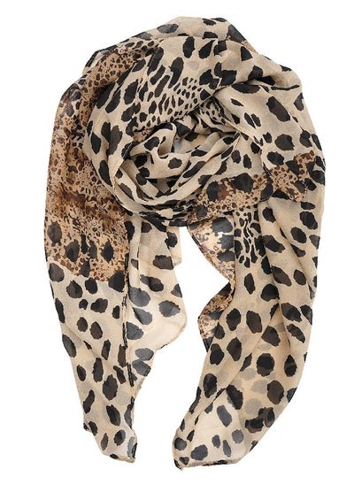 Buy YOUR SMILE Ladies/Women's Lightweight Floral Print/Solid Color mixture Shawl Scarf For Spring Summer season (Leopard 2) in UAE