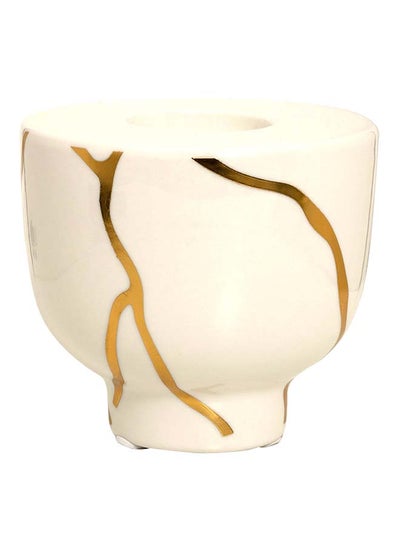 Buy Kirk Ceramic Tealight Holder, White & Gold - 9x8 cm in UAE