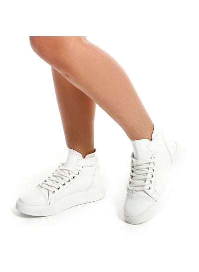 Buy Double Closure High Top Plain Sneakers - White in Egypt