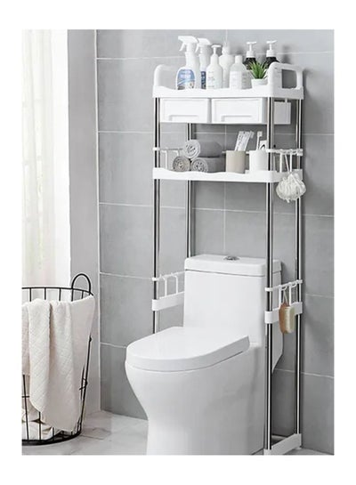 Buy Toilet Cabinet Rack Storage With Drawer White/Silver in Saudi Arabia