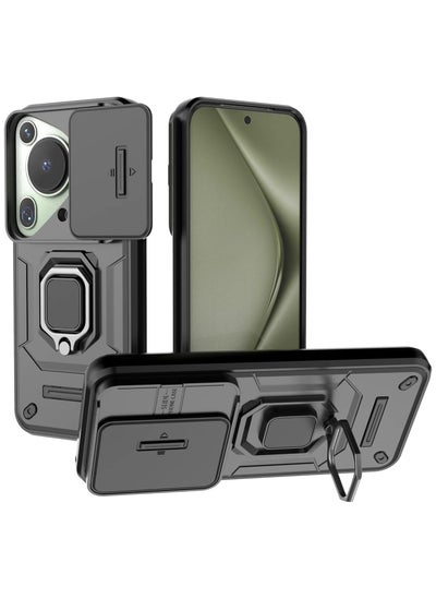 Buy Case Compatible with Huawei Pura 70 Ultra Case, 360° Metal Ring Kickstand Shell with Lens Slide Window Shockproof Protective Cover for Huawei Pura 70 Ultra in UAE