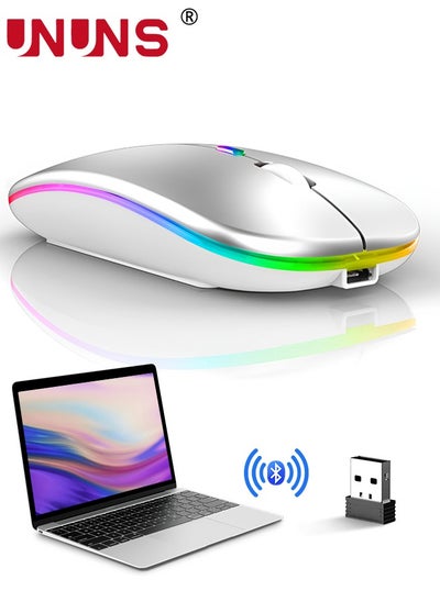 اشتري LED Wireless Bluetooth Silent Mouse,Rechargeable USB Optical Mice,Slim Dual Mode BT5.2 And 2.4G Computer Mouse,Quick Precise Control Laptop/PC/Mac OS/Android/Windows,Silver في السعودية