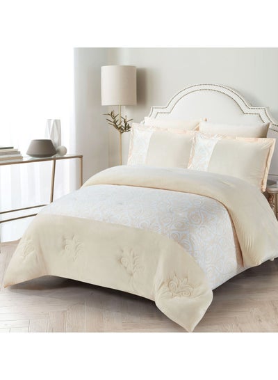 Buy Comforter Set 6-Piece Double Size Designer Bedding Set Applique Embroidered With Down Alternative Filling,Ivory in Saudi Arabia