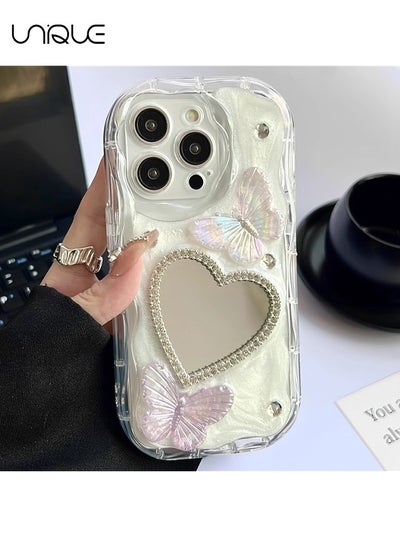 Buy Compatible with iPhone 14 Pro Max phone case, 3D three-dimensional purple butterfly phone case - Heart-shaped mirror design - Glittering phone case - Drop and wear resistant in Saudi Arabia