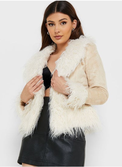 Buy Fur Detail Knitted Coat in UAE