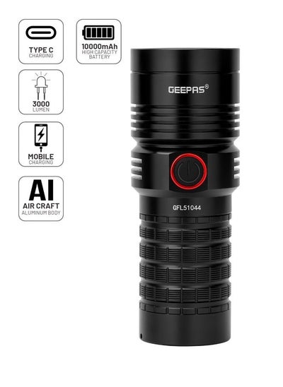 Buy Waterproof LED Flashlight with Power Bank-GFL51044/Black in Saudi Arabia