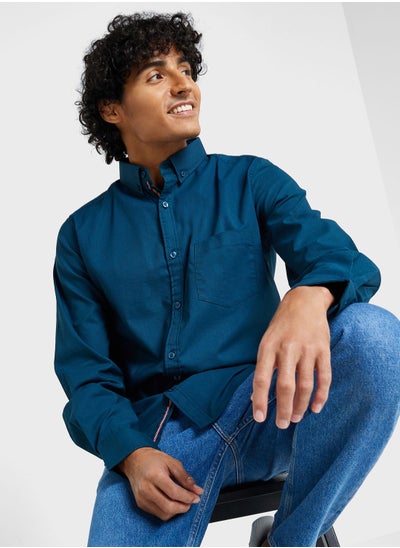 Buy Cotton-Elastane Casual Single Pocket Shirt in UAE