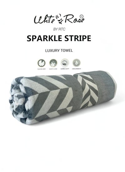 Buy Soft And Absorbent Single Pcs Bath Towel Sparkle Stripe 500GSM Bathroom Towel (70x140cm) Grey in Saudi Arabia