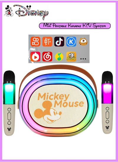 اشتري Mickey Mouse Portable Mini Karaoke all-in-one Machine Bluetooth Speaker with KTV level sound effect system with 2 Wireless Microphones RGB LED Lights Birthday Gifts Karaoke Microphone for Party في السعودية