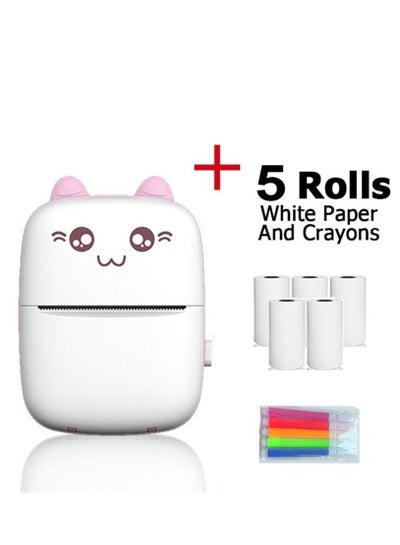 Buy Wirelessly Bluetooth Mini Printer With 5 Roll Paper And 5 Crayons Pink in Saudi Arabia