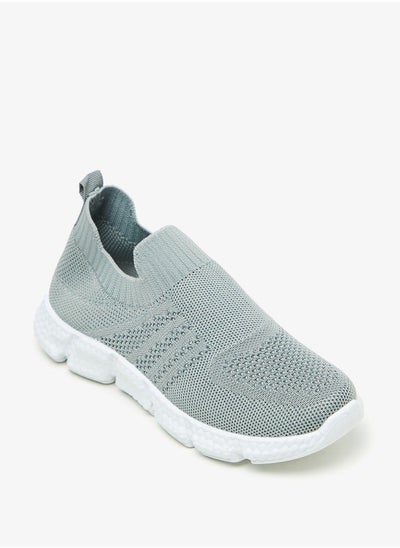 Buy Textured Slip-On Walking Shoes Grey in UAE