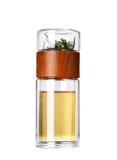 Buy 300ML Glass Tea Infuser,Bottle Tea Flood Cup,Double Wall Portable Travel Tumbler Mug,Leakproof Tea Bottle with Strainer Carry,Tea water separating cup,Travel Mug with Strainer-Wood Grain in Saudi Arabia