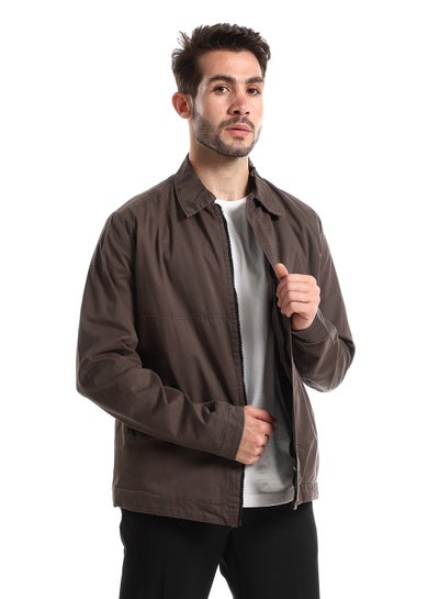 Buy Dark Grey Solid Casual Jacket With Side Pockets in Egypt