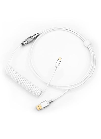 Buy A115W Coiled USB-C Keyboard Cable, Custom Type-C Mechanical Gaming Keyboard Cable, Detachable Aviator Connector Double-Sleeved Cable - 5.28ft, White in Egypt