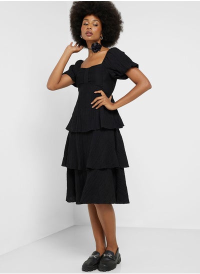 Buy Puff Sleeve Tiered Detail Dress in Saudi Arabia